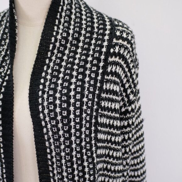 DAMAGED Jason Maxwell Black White Knit Cardigan Sweater XL Acrylic - Picture 4 of 10